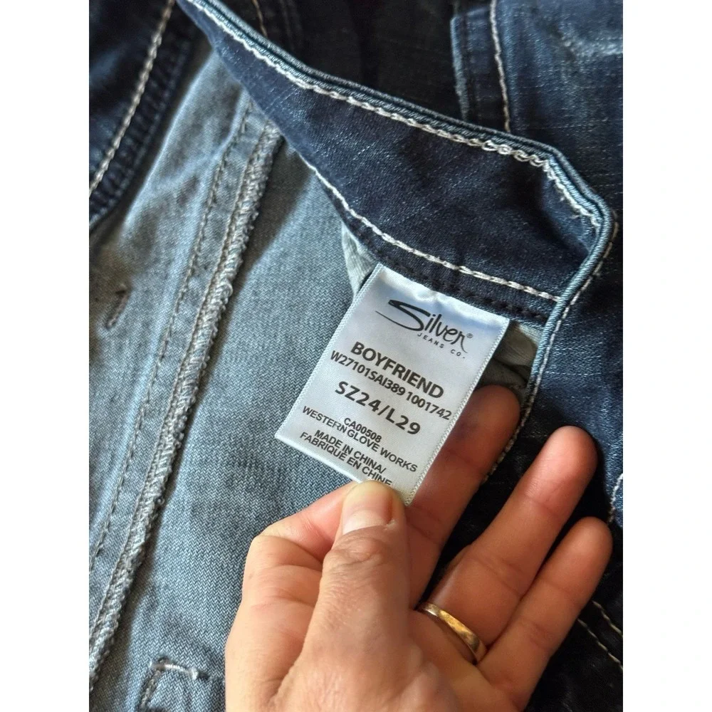 Silver Jeans Womens Boyfriend Distressed Blue Denim‎ Jean Sz 24